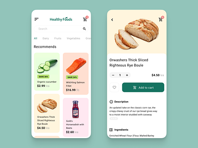 Healthy food online store app bread design food healthy ios online store ui ux white