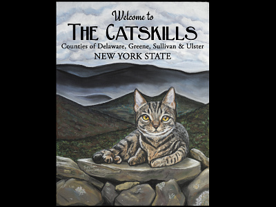 Catskill Cat Poster - Fine Art art cat fineart handdrawn illustration mountains pastels poster tourism