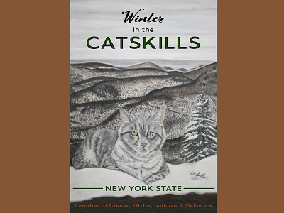 Winter Catskill Cat cats catskill mountains catskills graphicdesign handdrawn illustration mountains posterdesign posters snow tourism travel winter
