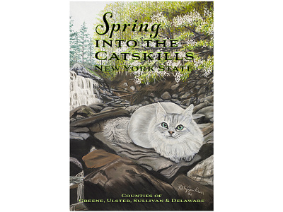 Catskill Cat in Spring aiga albany cats catskill catskills fineart hand drawn hudson valley illustration mountains pastels poster art spring tourism travel