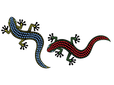 Geckos adobe illustrator albany animals blue circles dots graphic design green illustrator jewelry lizards mosaic neon red southwestern vector yellow