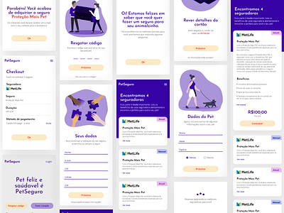 PetSeguro app branding colors design flat illustration minimal purple ui ux