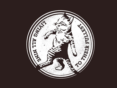 Living All Nine To Their Fullest cat handdrawn logo tshirt vintage