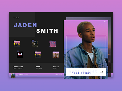 Artist Page - Jaden Smith artist clean dark mode design hello dribble hip hop jaden smith music uidesign webshot