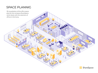 Isometric floor plan floor hub interior isometric office openspace plan space