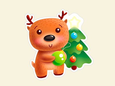 Christmas deer balls christmas cute deer green new year star tree