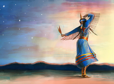 Native American Pow Wow dancer acrylic art artist brush hand drawn illustration painter painting