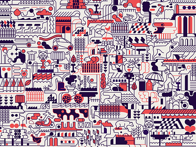 Wally's not here 2d city detailed flat geometric illustration