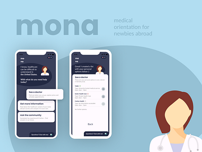 mona. app blue design flat health app illustration medical medical app medical care minimal ui ux ux ui