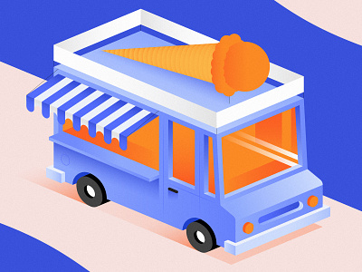 Ice cream truck. Illustration. 3d blue bus car flat flatdesign geometric gradient illustration isometric orange red shapes ui uiux web