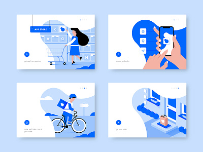 Food delivery service app. Illustrations. app blue character characterdesign design flat flatdesign illustration landingpage light ui ux vector web webdesign