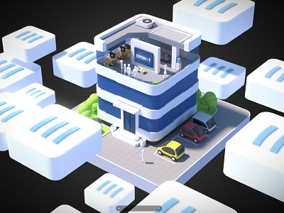 Isometric Office Building 3d building business car cartoon cg character city design electric illustration isometric lowpoly modern office screeen startup tv