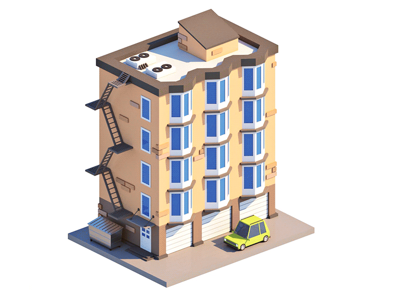 Isometric Hotel 3d animation building gif growing isometric lowpoly motion polygonal