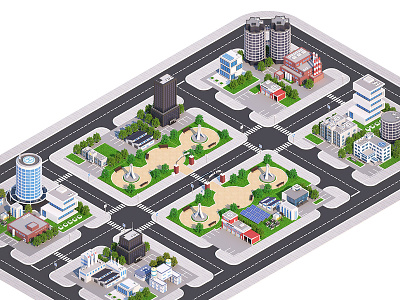 Isometric Low Poly Town. 3d 3dsmax building cartoon city design illustration isometric lowpoly polygonal road