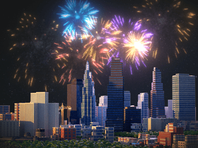 Low Poly City Fireworks 3d 3dsmax animation building cartoon city fireworks gif illustration isometric low poly lowpoly lowpolygon poly art polyart polygon polygon art polygonal road tree