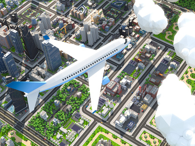 Low Poly City Airplane 3d airplane cartoon city game illustraion isometric low poly lowpoly poly art polygon