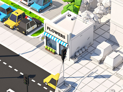 Low Poly Flower Shop 3d building car cartoon city illustration isometric low-poly lowpoly lowpolyart lowpolygon poly art polygonal road