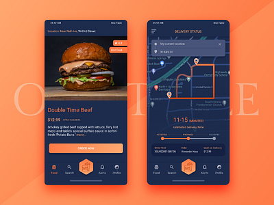 One Table Delivery App Pitch branding dark ui delivery app design food map minimal design restaurant app typography ui ux vector
