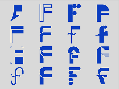 16 types of F branding f font icon letterforms letterhead lettermark logo logotype type design typeface typography