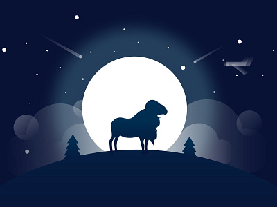 Sheep Moonlight animal background blue bluesky forest gradient illustartor illustration light moon moonlight nature night sheep sky start vector wallpaper