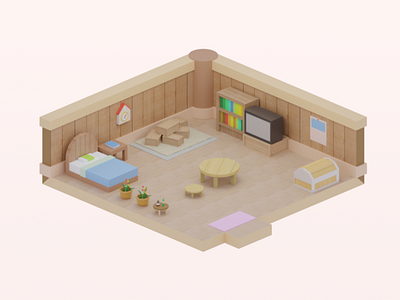 Harvest Moon BTN House 3d b3d blender harvest moon house illustration interior interior design isometric lowpoly room small