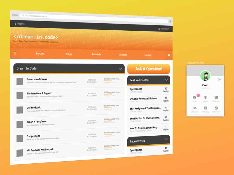 Dream.In.Code Forum Re-imagined development dic mockup uiux redesign forum