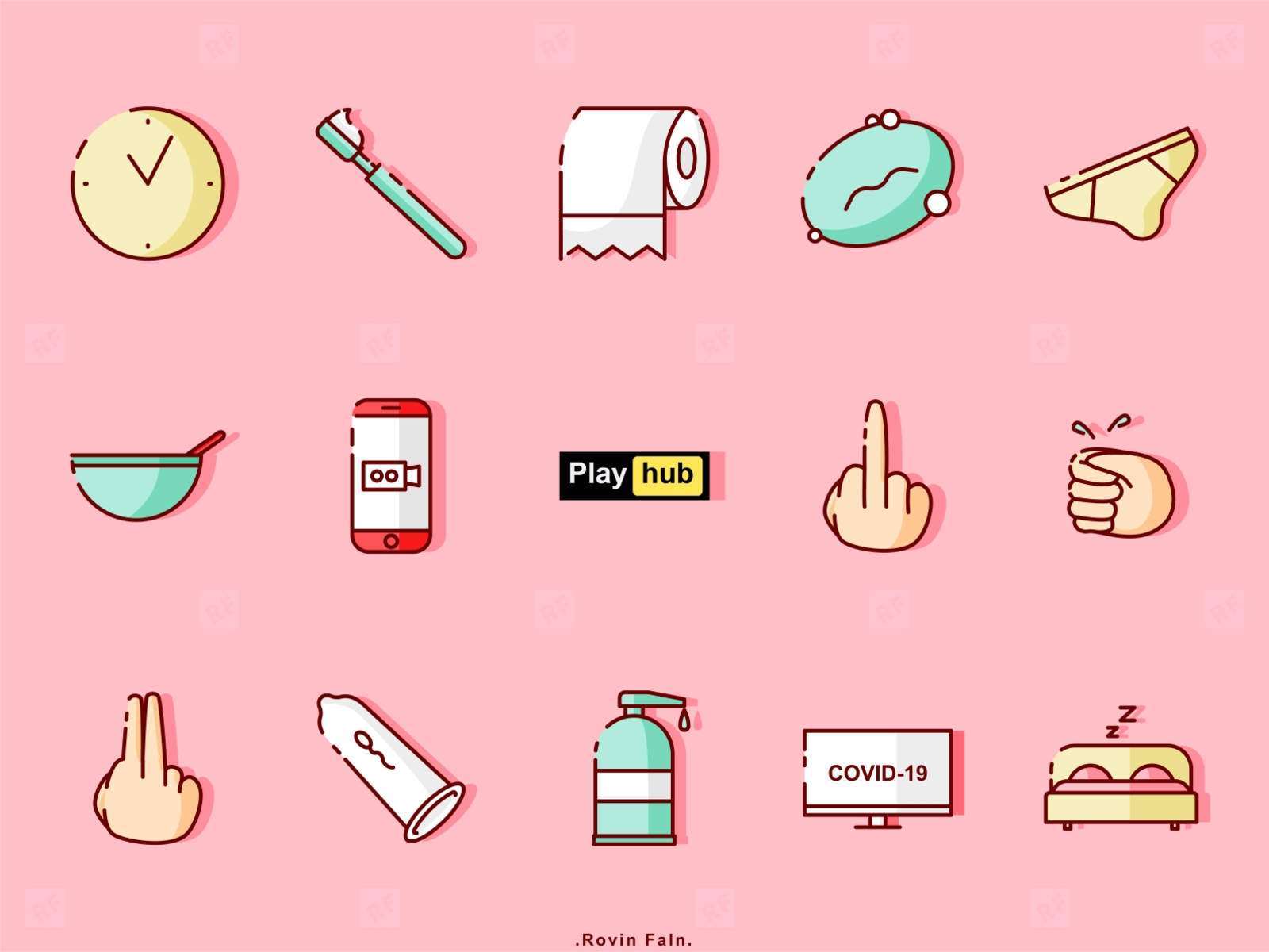Icons brief character condom covid 19 covid-19 covid19 daily daily icon draw drawing food icon set icons design icons pack iconset illustraion sanitizer toilet paper tv vector