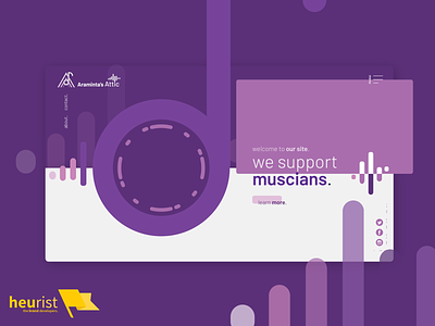 Website layout for a music-oriented marketing group agency attic clef heurist heurist - the brand developers illustration logo marketing minimal music music artwork purple sound sound waves ui
