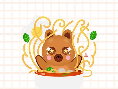 Noodle Time art childrens illustration cute animals cute illustration design illustration kawaii art mascot character mascot design vector