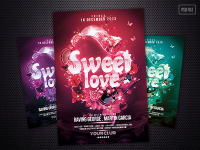 Sweet Love Flyer heart love party flyer party poster photoshop file posterdesign psd psd file red stylewish template valentine