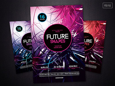 Future Shapes Flyer abstract shapes dance flyer electro future futuristic music party flyer poster design psd stylewish template trance