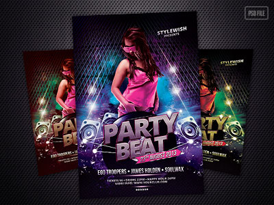 Party Beat Flyer electro electronic music music flyer party flyer poster design psd stylewish techno template trance vibrant