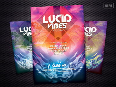 Lucid Vibes Flyer acid colorful goa lucid party flyer progressive psd psychedelic psytrance stylewish template trance