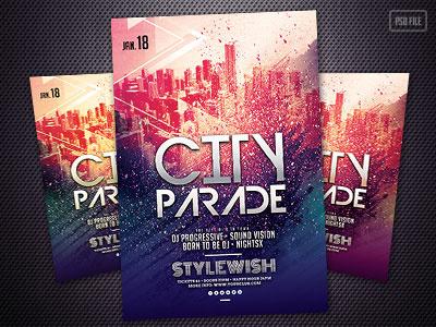 City Parade Flyer city flyerdesign music particles party flyer poster design psd skyline stylewish template trance typography