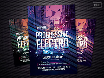 Progressive Electro Flyer blue electro electronic graphicdesign music partyflyer poster posterdesign progressive psd stripes template