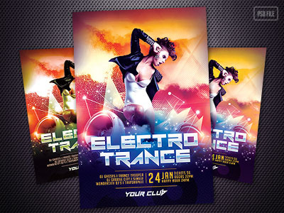 Electro Trance Flyer electro electronic graphicdesign house music partyflyer poster posterdesign psd techno template trance