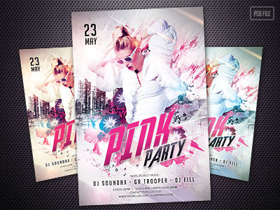 Pink Party Flyer design flyer glow graphic design music partyflyer pink poster psd template trance white