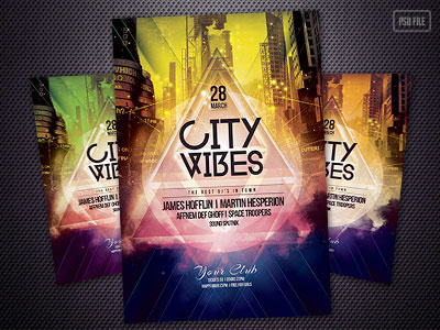 City Vibes Flyer city electro layered layers metropolis music party flyer poster psd stylewish template urban