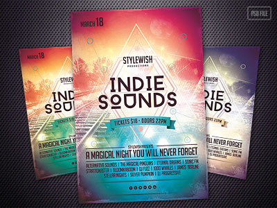 Indie Sounds Flyer alternative ambi ambiance atmospheric colorful colors flyer indie music poster psd template