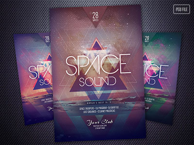 Space Sound Flyer cosmos design electro galaxy graphics music print psd space star template typography