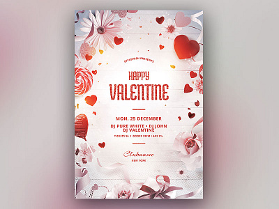 Happy Valentine Flyer download flowers flyer graphic design graphicriver lovely photoshop poster psd romance romantic template valentine valentine party valentines day