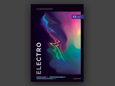 Electro Flyer abstract artwork colorful colors design download edm electrified electronic electronics flyer graphic design graphicriver minimal photoshop poster psd template waves