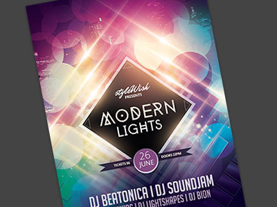 Modern Lights Flyer circles colorful electro flares flyer graphicriver graphics light music poster psd template