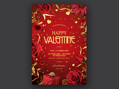 Valentine Flyer download flyer graphic design graphicriver heart hearts photoshop poster psd red romance romantic template valentine valentine party valentines day