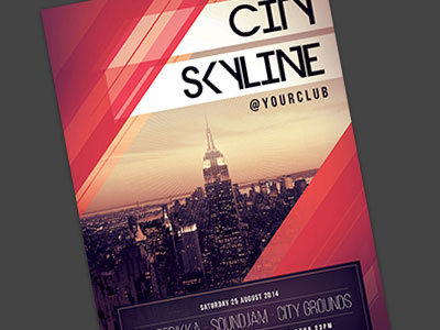 City Skyline Flyer city diagonal flyer graphic design graphicriver new york nyc poster psd red skyline template