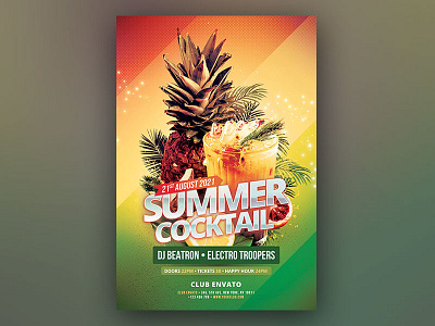 Summer Cocktail Flyer booze cocktail cocktail bar cocktails download drinking drinks flyer fruit graphic design graphicriver photoshop poster psd reggae summer template tropical tropical flyer