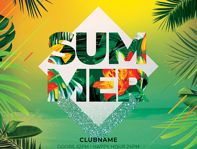 Summer Flyer download flyer graphic design graphicriver modern photoshop poster psd summer summer flyer summer party summertime template tropical tropical flyer tropical leaves tropical party flyer