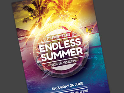 Endless Summer Flyer beach beach flyer flyer graphicriver light palms poster psd summer summer flyer template water