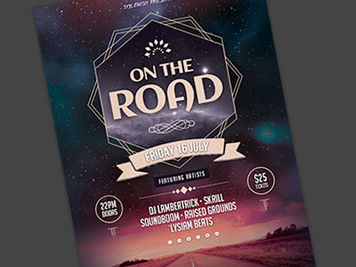 On The Road Flyer concert dark desolate flyer galaxy graphicriver hexagon indie road rock stars street