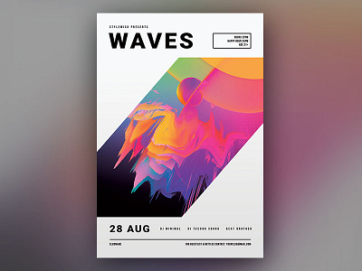 Waves Flyer abstract art exhibition creative design download flyer graphic design graphicriver minimal minimalistic photoshop poster psd techno template trance